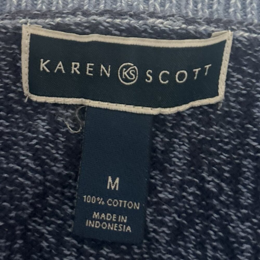 Karen Scott Blue Patchwork Cable Knit Sweater - Picture 4 of 5